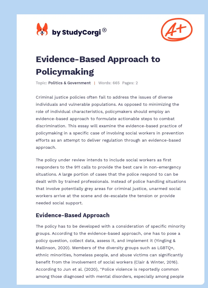 Evidence-Based Approach to Policymaking. Page 1