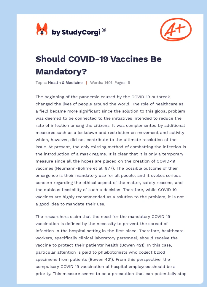 Should COVID-19 Vaccines Be Mandatory?. Page 1