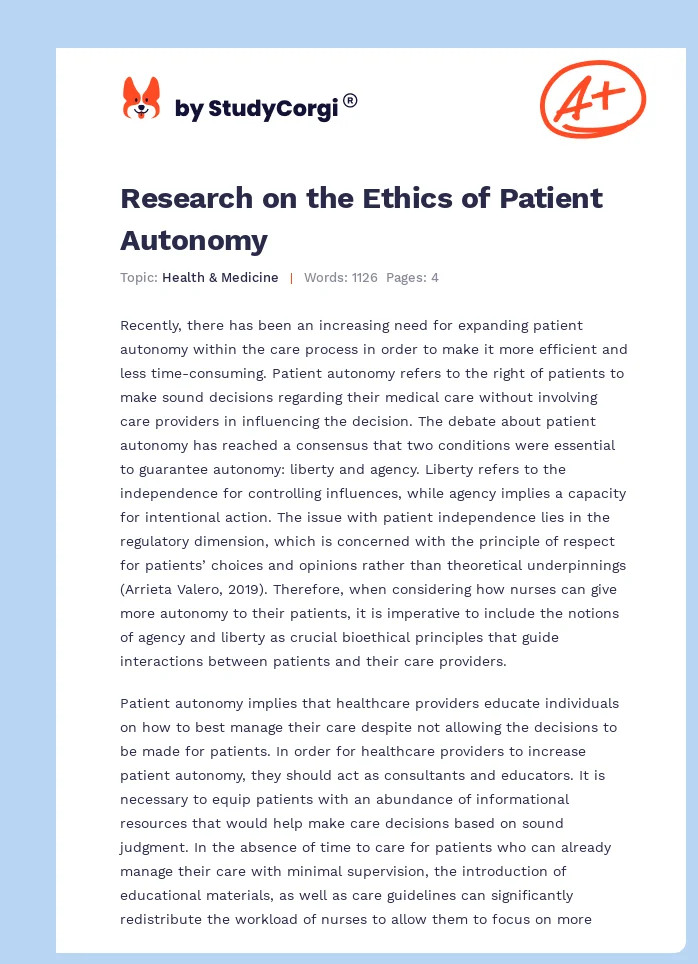 Research on the Ethics of Patient Autonomy. Page 1