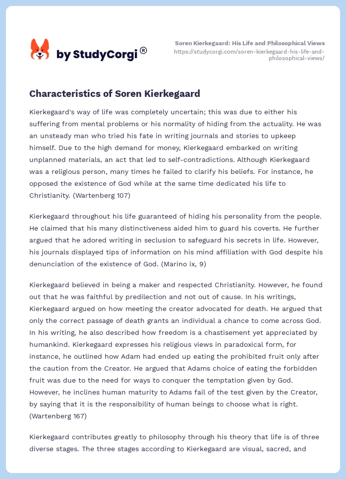 Soren Kierkegaard: His Life and Philosophical Views. Page 2