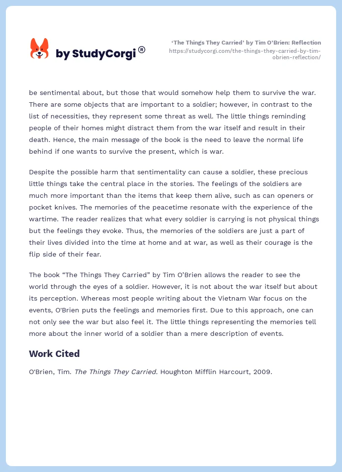 ‘The Things They Carried’ by Tim O’Brien: Reflection. Page 2