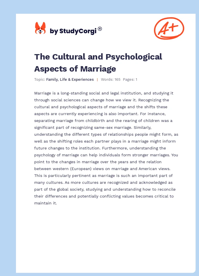 The Cultural and Psychological Aspects of Marriage. Page 1