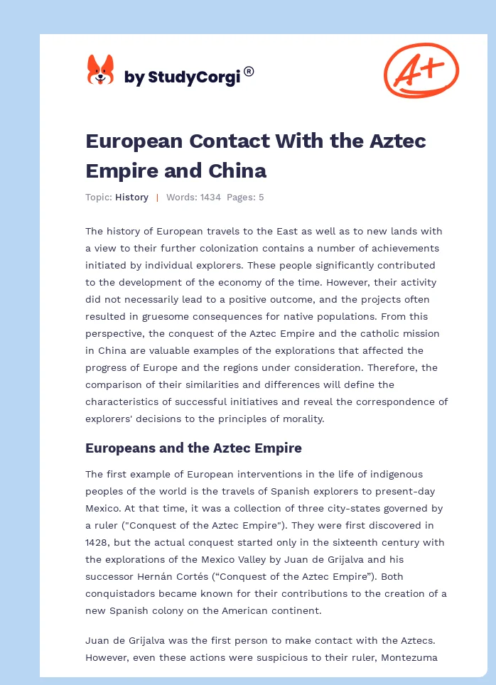 European Contact With the Aztec Empire and China. Page 1