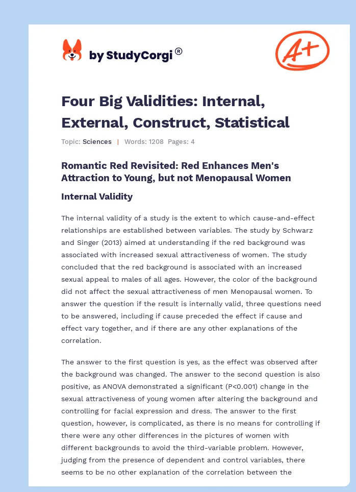 Four Big Validities: Internal, External, Construct, Statistical. Page 1