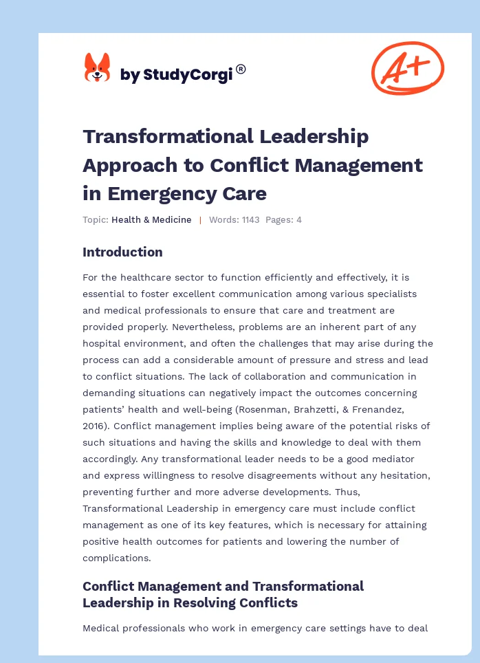Transformational Leadership Approach to Conflict Management in Emergency Care. Page 1