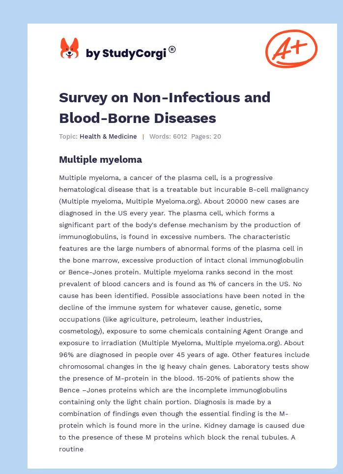 Survey on Non-Infectious and Blood-Borne Diseases. Page 1
