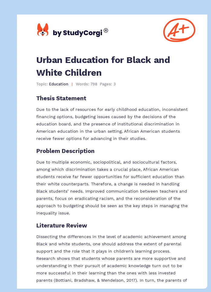 Urban Education for Black and White Children. Page 1