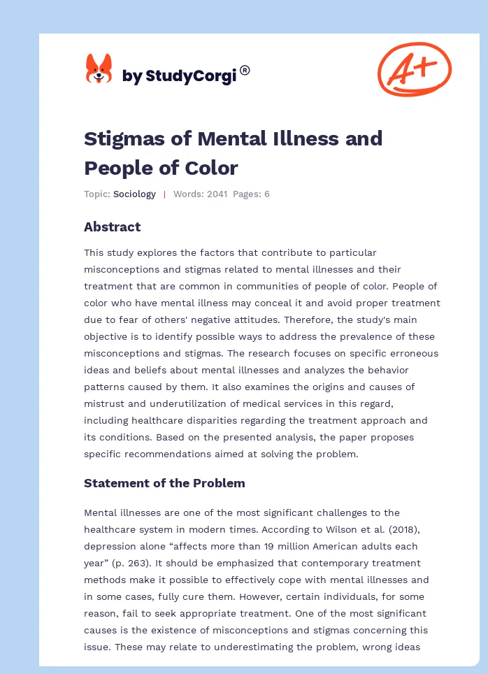 Stigmas of Mental Illness and People of Color. Page 1