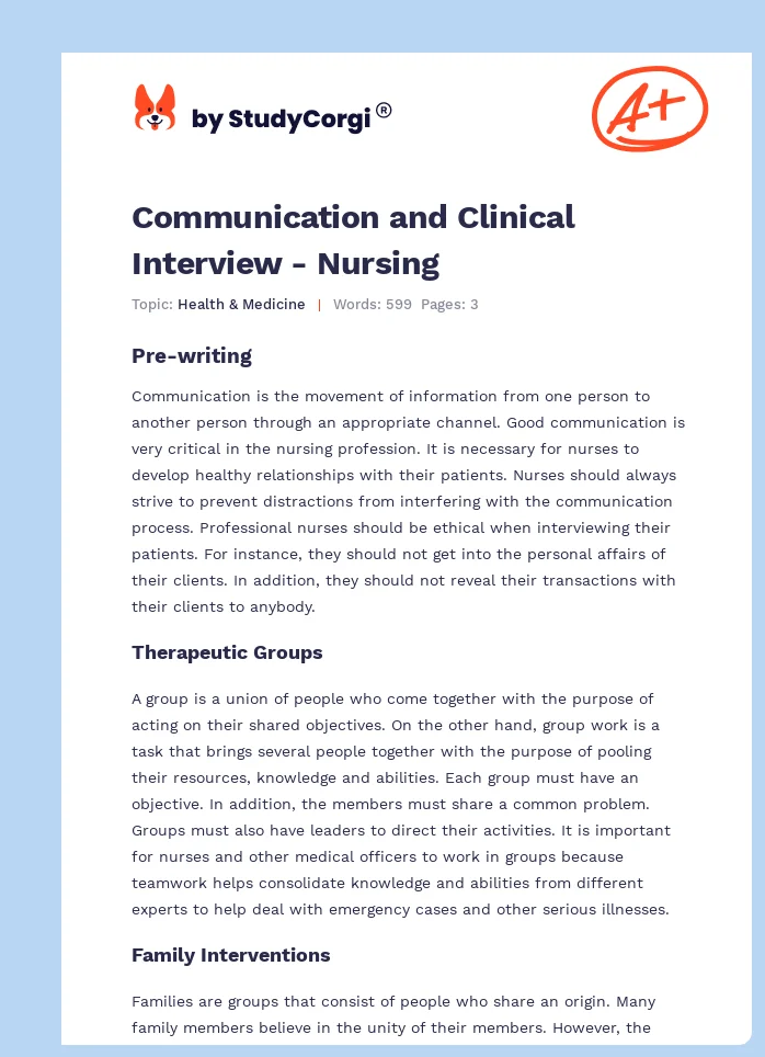 Communication and Clinical Interview - Nursing. Page 1