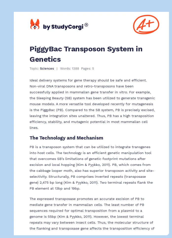 PiggyBac Transposon System in Genetics. Page 1