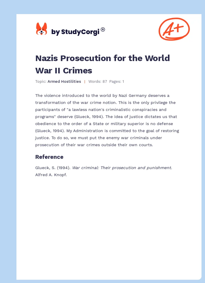 Nazis Prosecution for the World War II Crimes. Page 1
