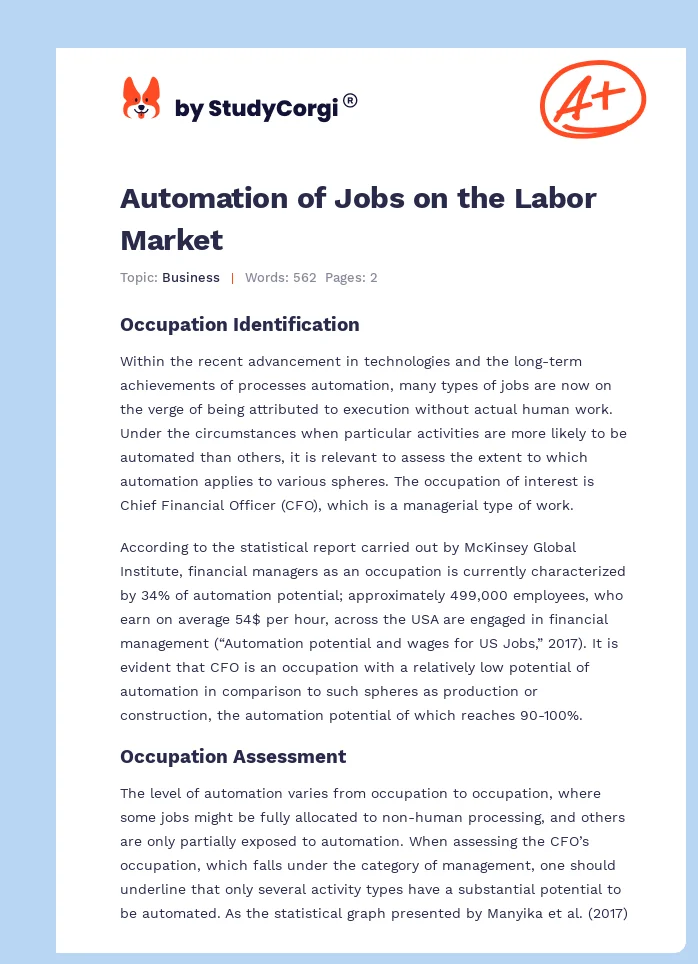 Automation of Jobs on the Labor Market. Page 1