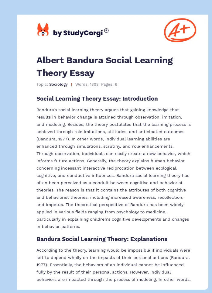 Albert Bandura Social Learning Theory Essay. Page 1