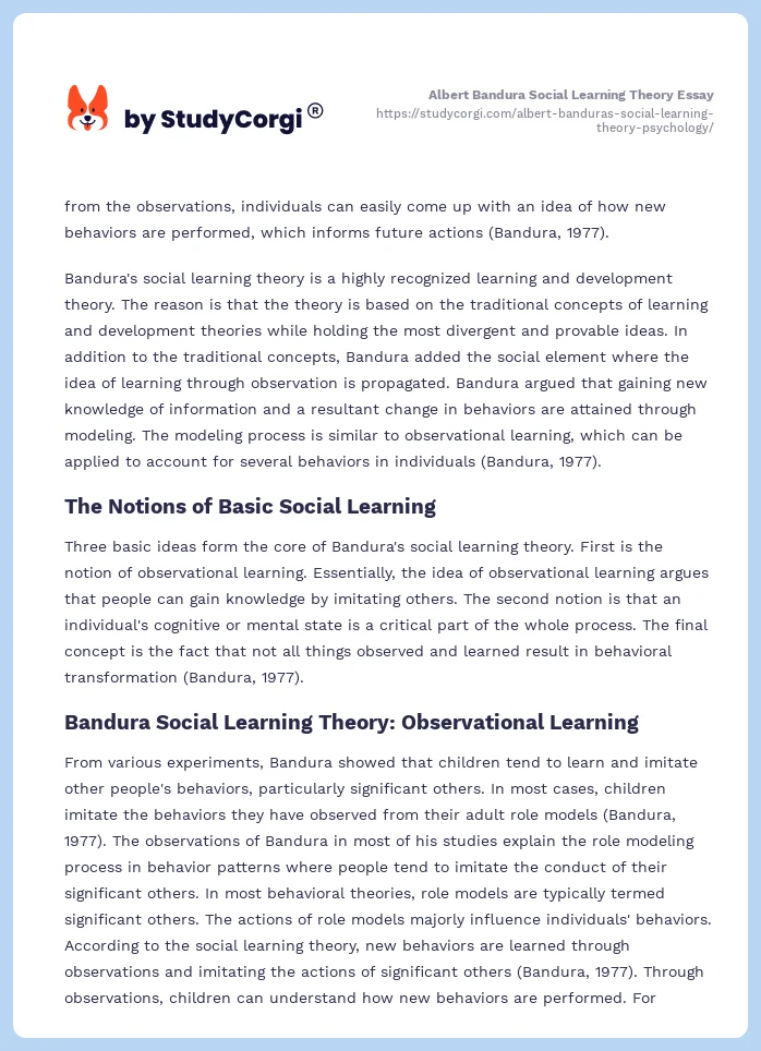 Albert Bandura Social Learning Theory Essay. Page 2