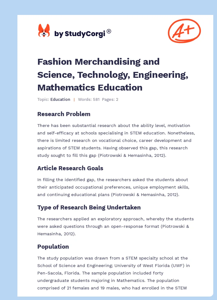 Fashion Merchandising and Science, Technology, Engineering, Mathematics Education. Page 1