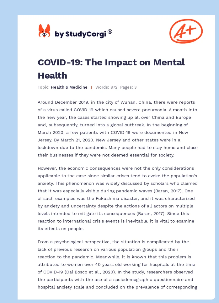 COVID-19: The Impact on Mental Health. Page 1