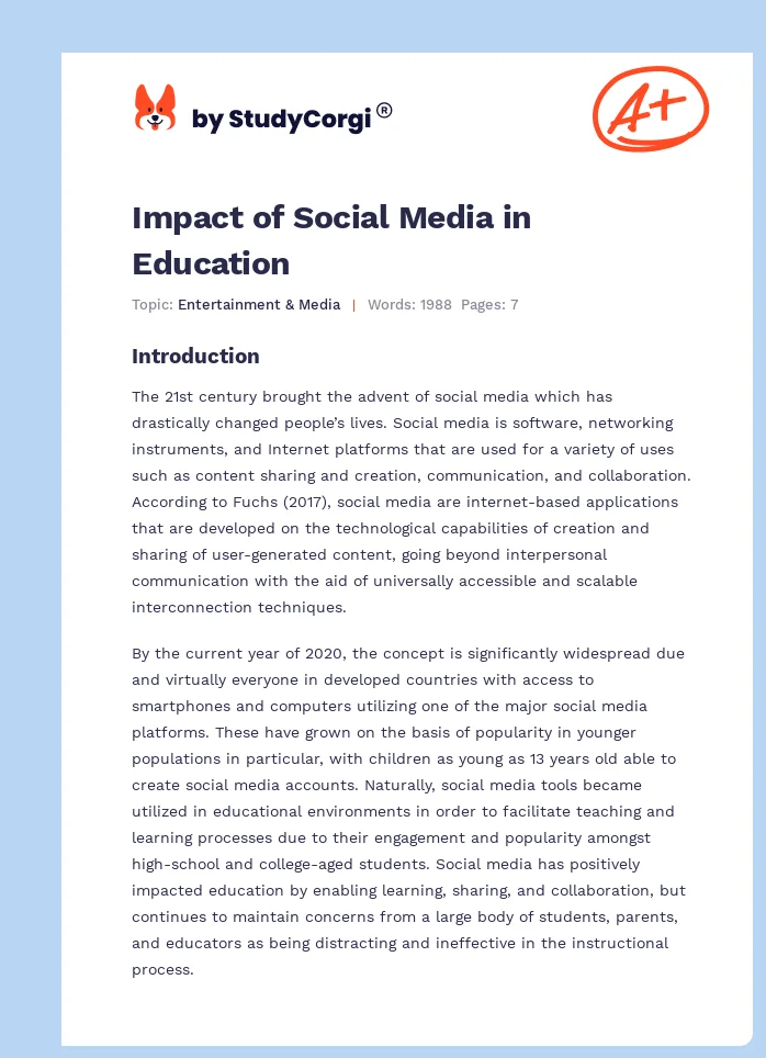 Impact of Social Media in Education. Page 1