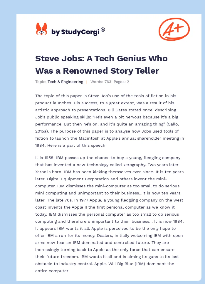 Steve Jobs: A Tech Genius Who Was a Renowned Story Teller. Page 1