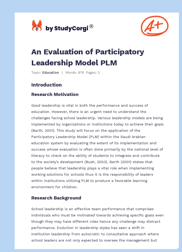 An Evaluation of Participatory Leadership Model PLM. Page 1