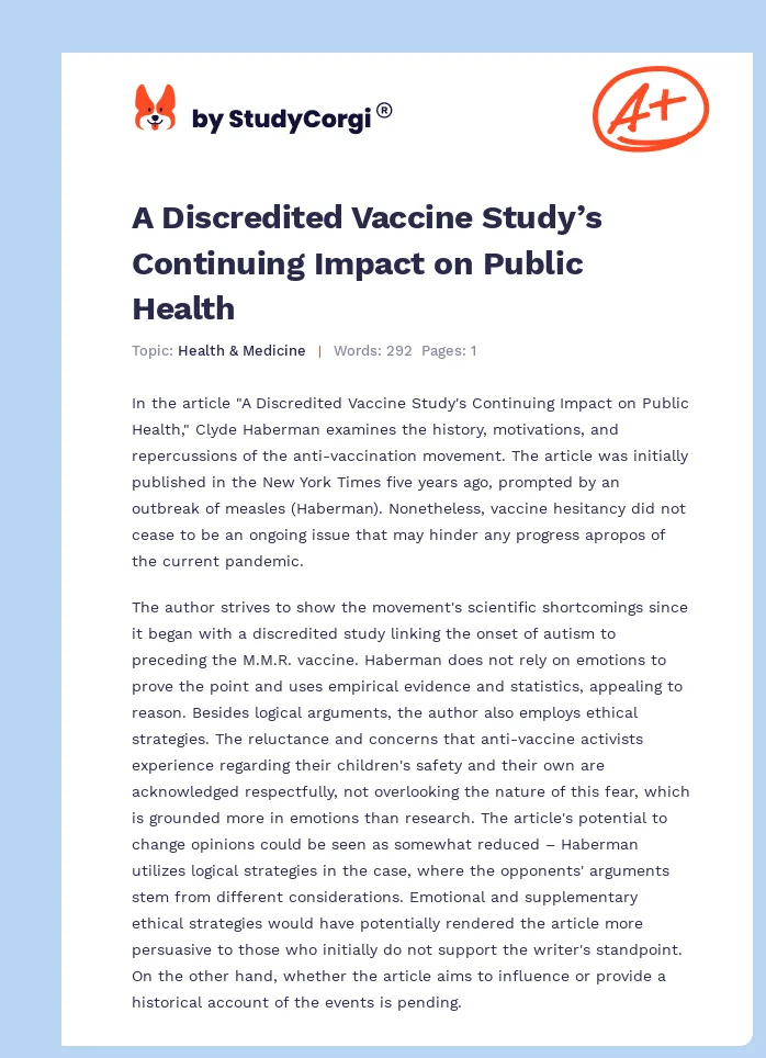 A Discredited Vaccine Study’s Continuing Impact on Public Health. Page 1