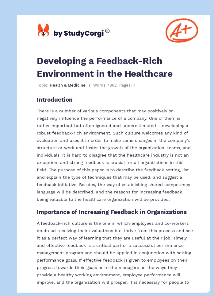 Developing a Feedback-Rich Environment in the Healthcare. Page 1