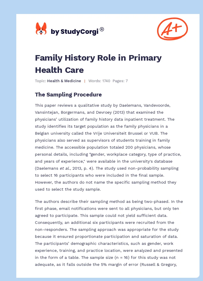 Family History Role in Primary Health Care. Page 1