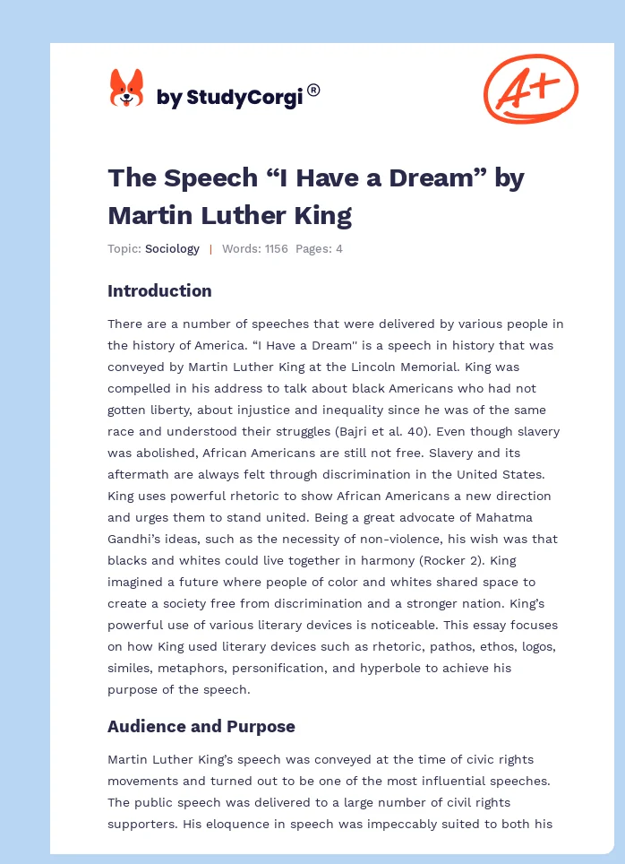 The Speech “I Have a Dream” by Martin Luther King. Page 1