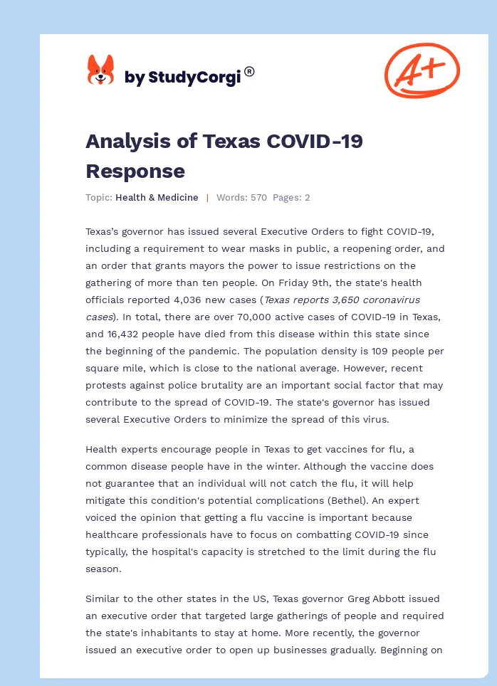 Analysis of Texas COVID-19 Response. Page 1