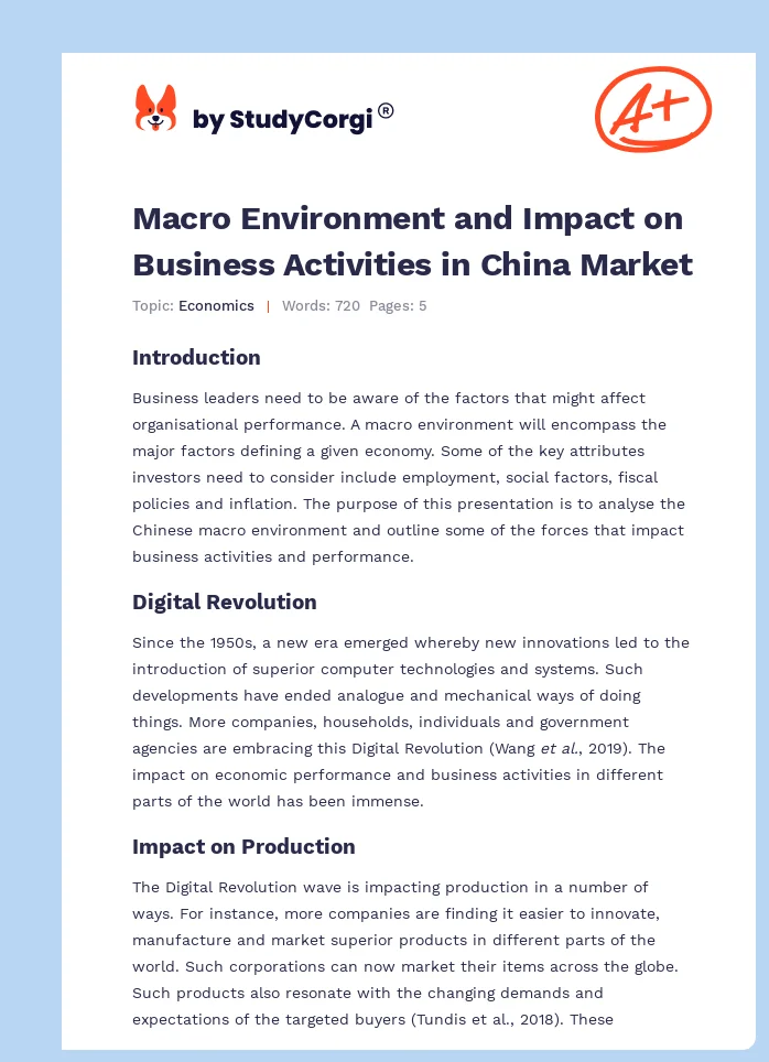 Macro Environment and Impact on Business Activities in China Market. Page 1