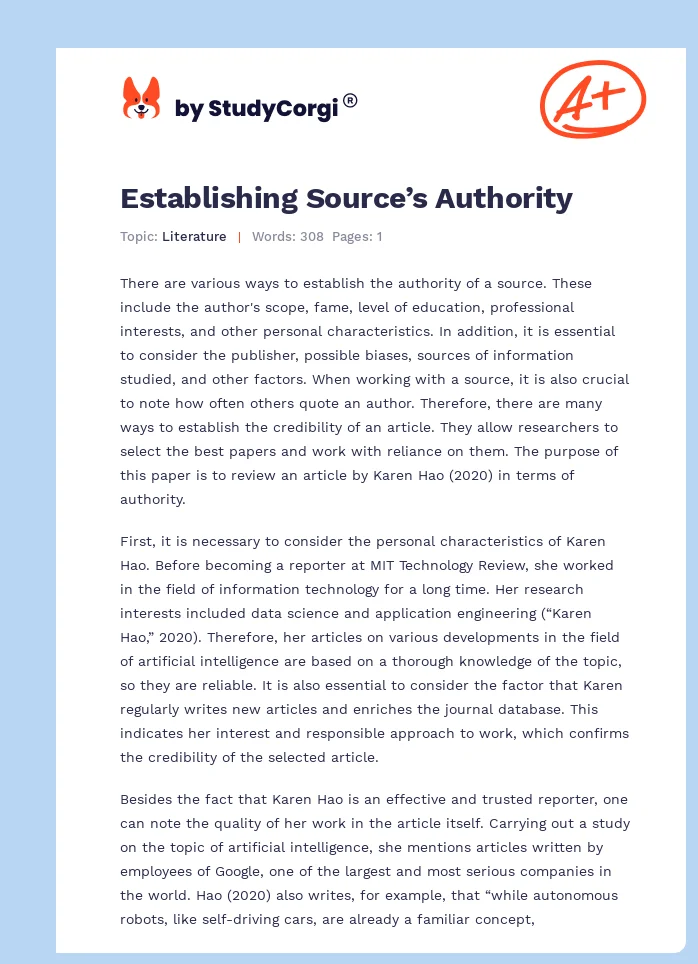 Establishing Source’s Authority. Page 1