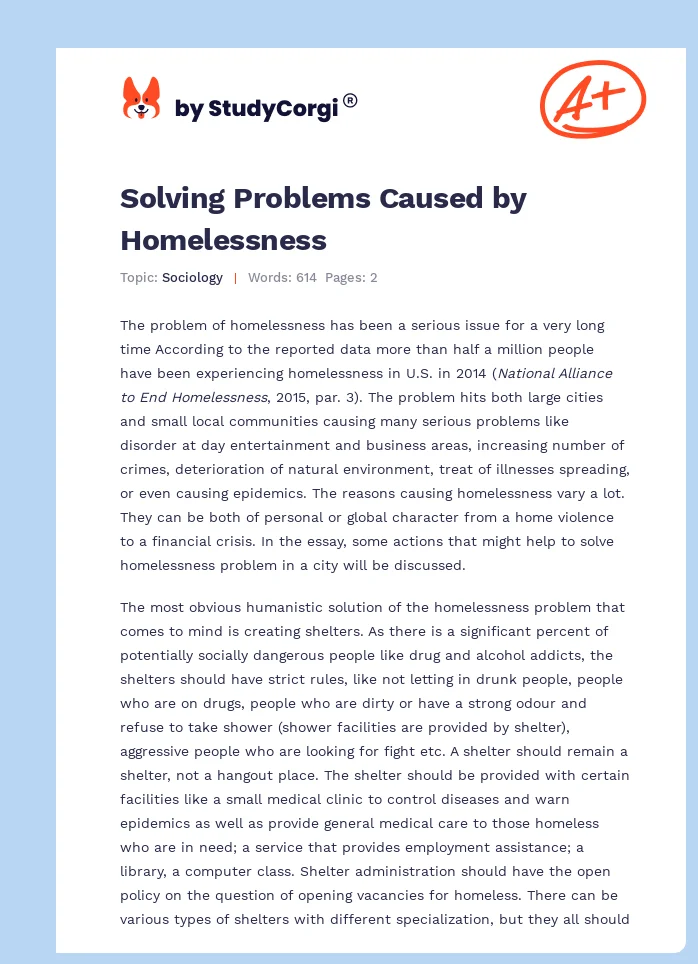 Solving Problems Caused by Homelessness. Page 1