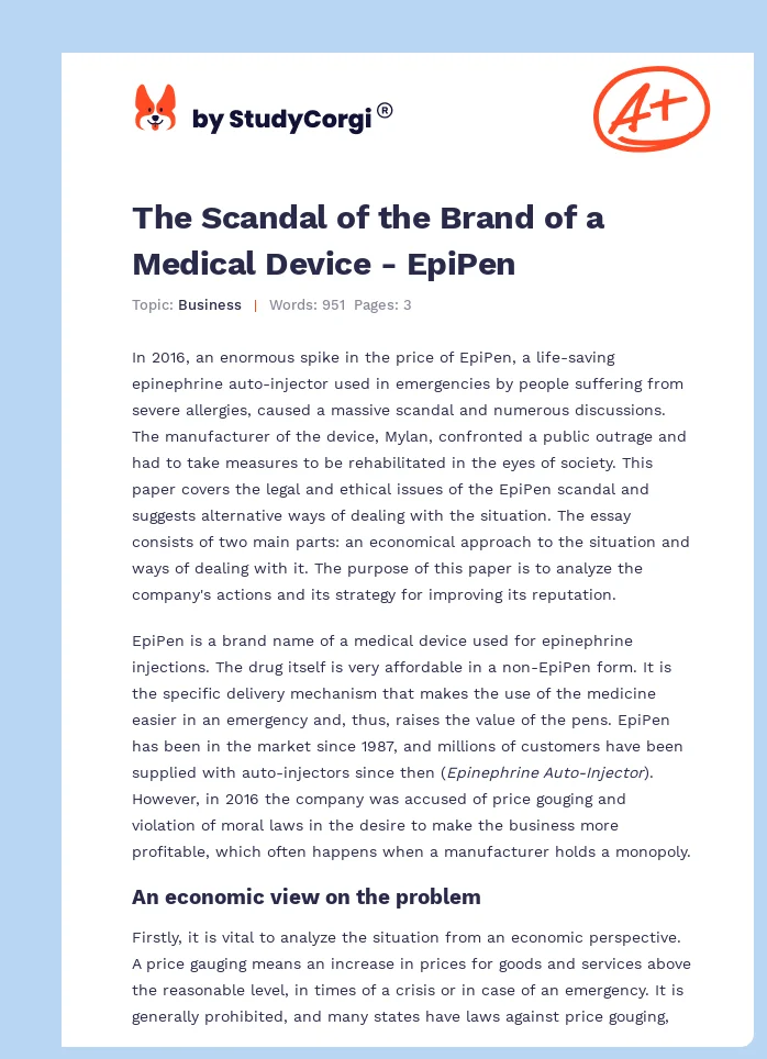 The Scandal of the Brand of a Medical Device - EpiPen. Page 1