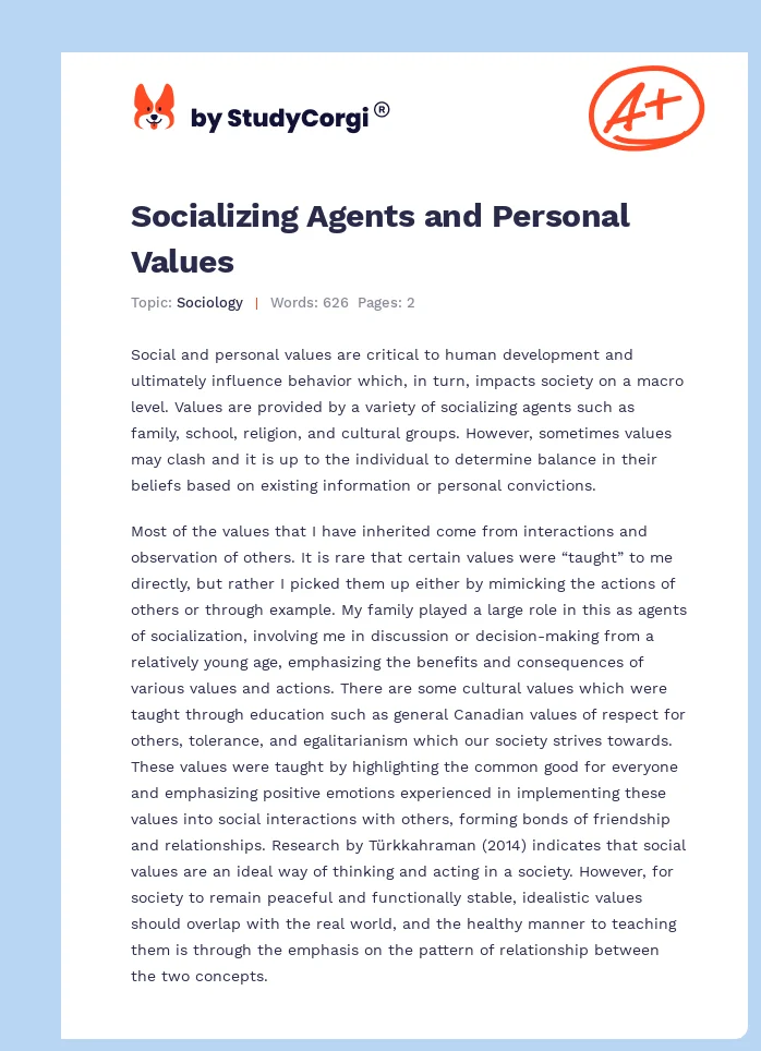 Socializing Agents and Personal Values. Page 1
