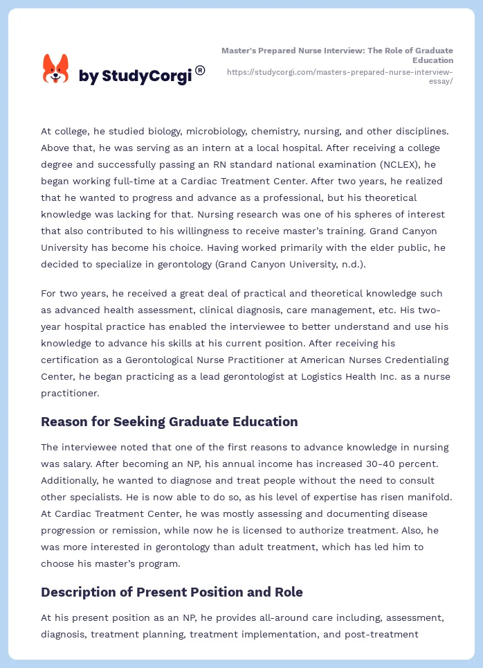 Master's Prepared Nurse Interview: The Role of Graduate Education. Page 2
