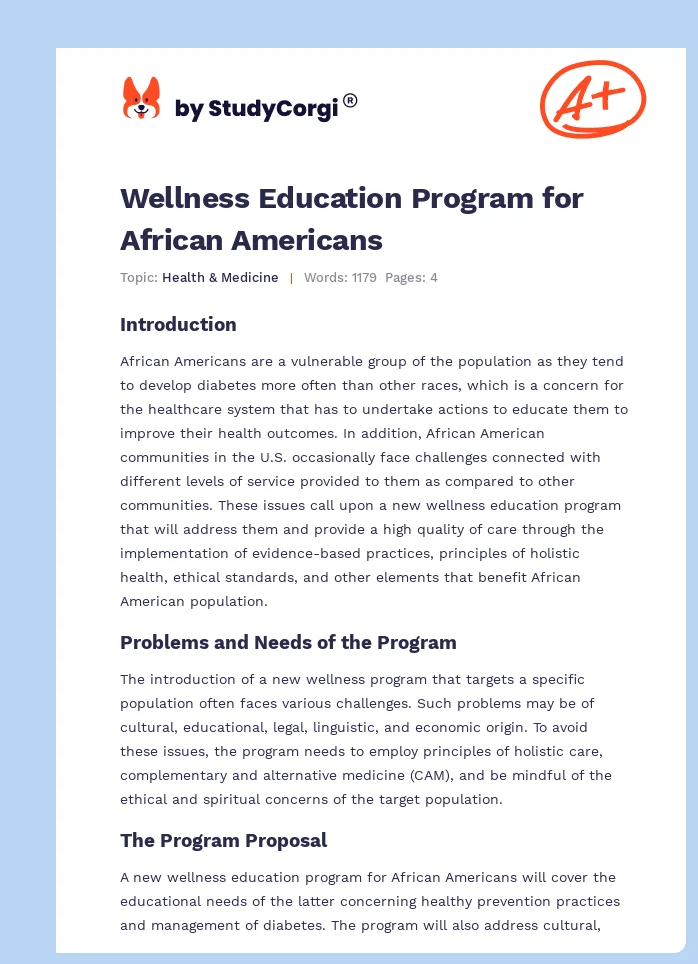 Wellness Education Program for African Americans. Page 1