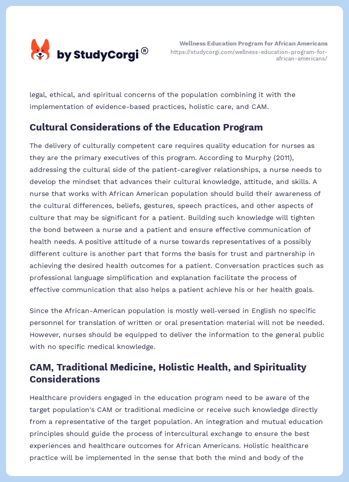Wellness Education Program for African Americans. Page 2