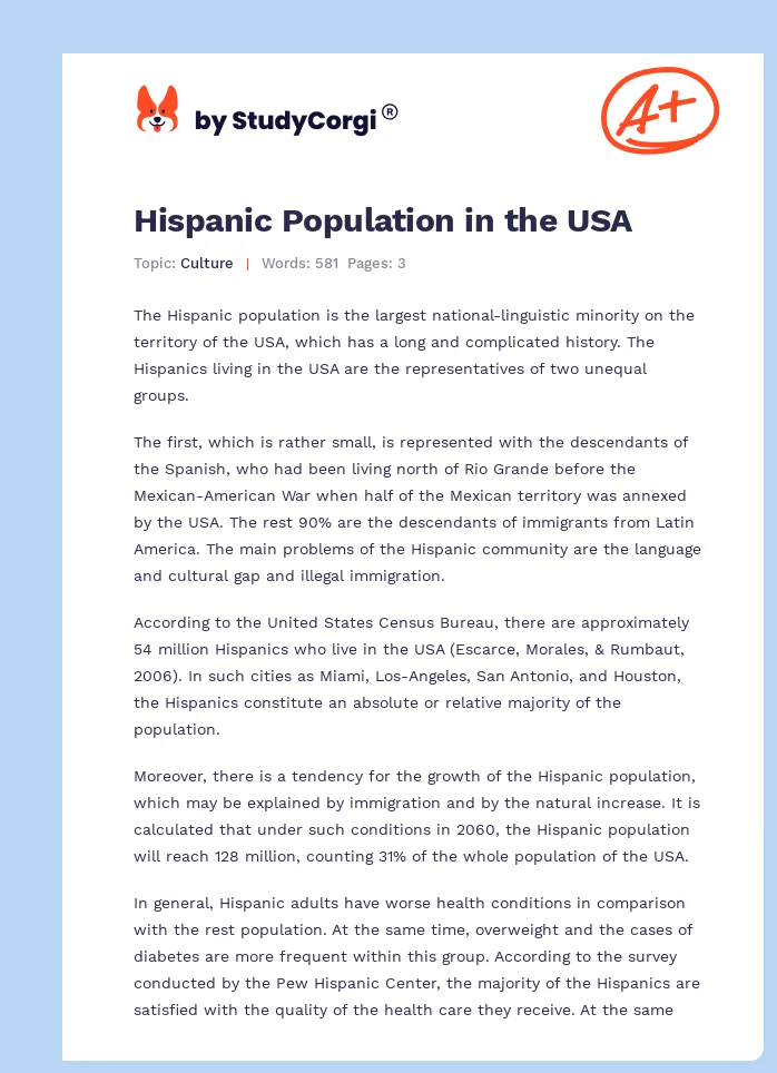 Hispanic Population in the USA. Page 1