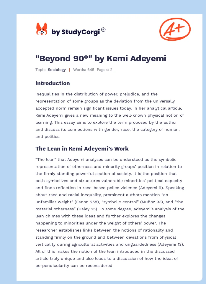 "Beyond 90°" by Kemi Adeyemi. Page 1