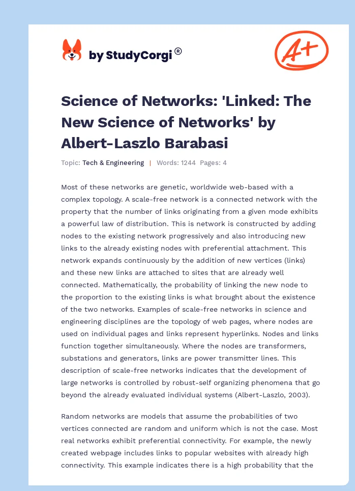 Science of Networks: 'Linked: The New Science of Networks' by Albert-Laszlo Barabasi. Page 1