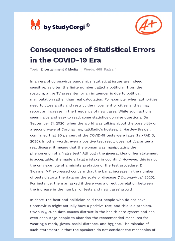 Consequences of Statistical Errors in the COVID-19 Era. Page 1