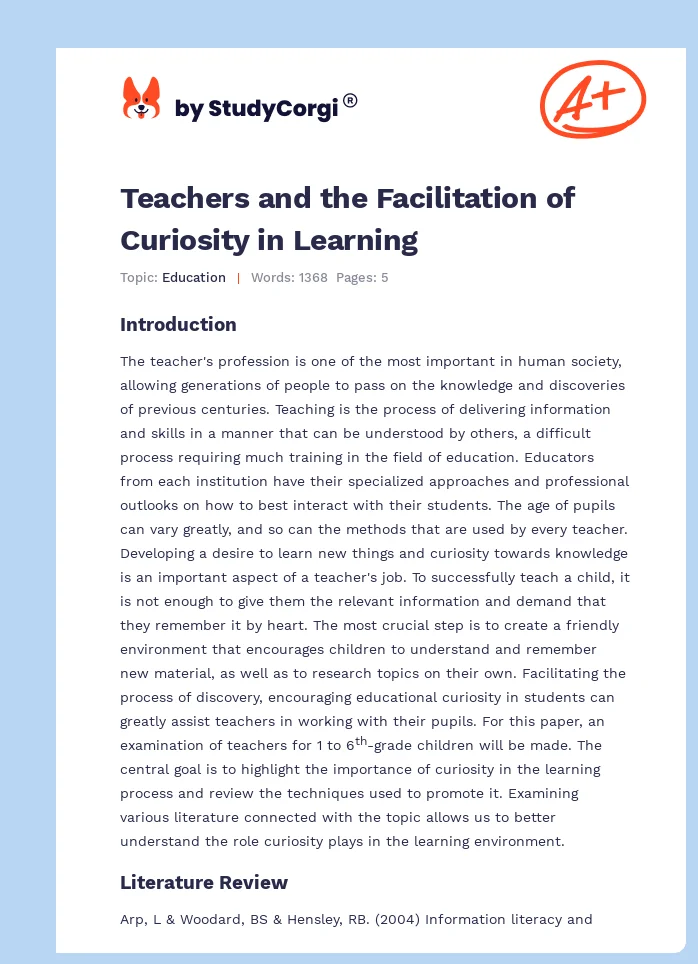 Teachers and the Facilitation of Curiosity in Learning. Page 1
