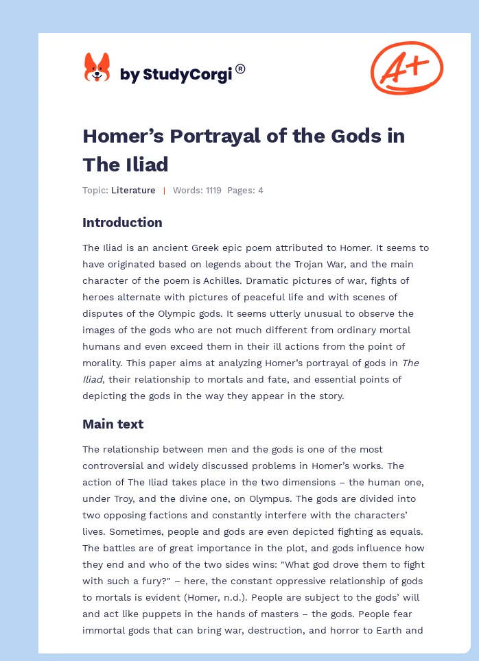 Homer’s Portrayal of the Gods in The Iliad. Page 1