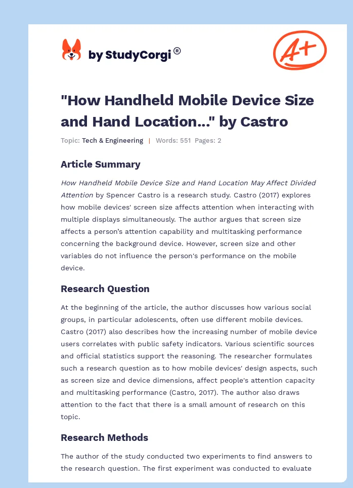 "How Handheld Mobile Device Size and Hand Location..." by Castro. Page 1