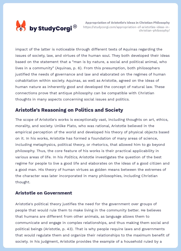 Appropriation of Aristotle’s Ideas in Christian Philosophy. Page 2