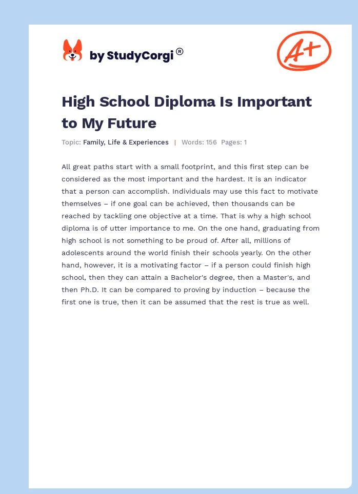 High School Diploma Is Important to My Future. Page 1