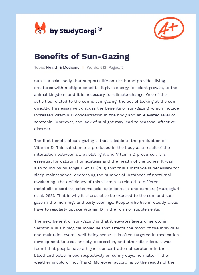 Benefits of Sun-Gazing. Page 1