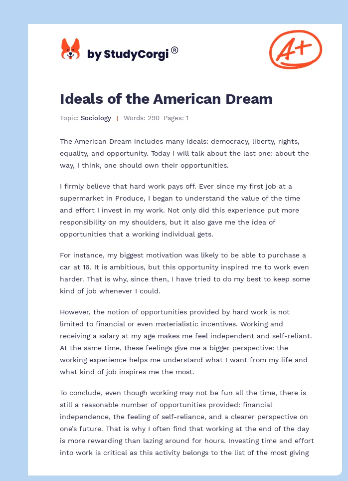 Ideals of the American Dream. Page 1