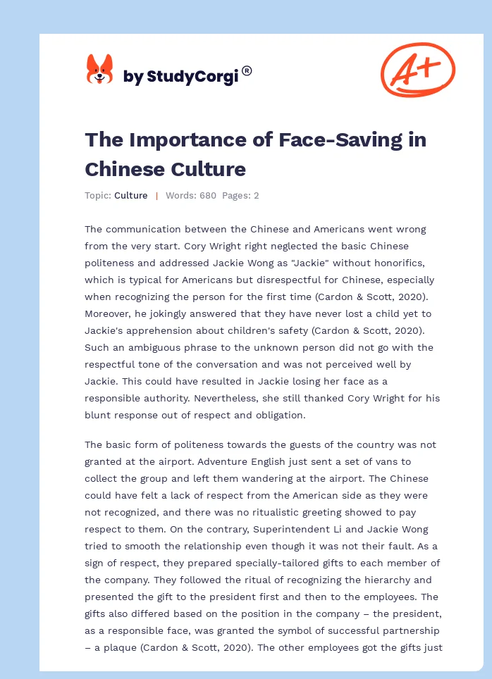 The Importance of Face-Saving in Chinese Culture. Page 1