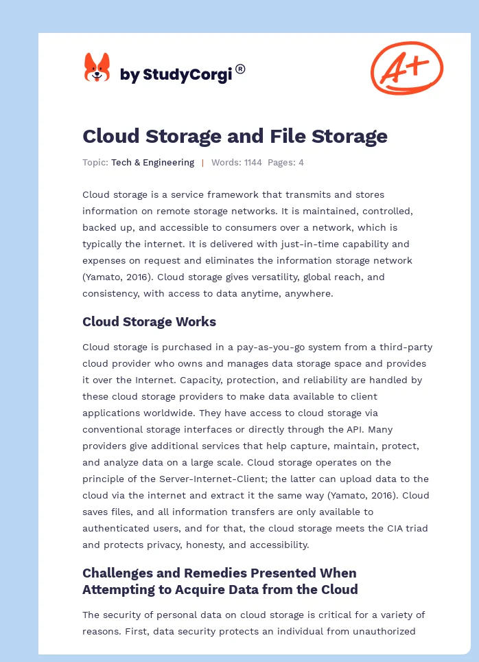 Cloud Storage and File Storage. Page 1