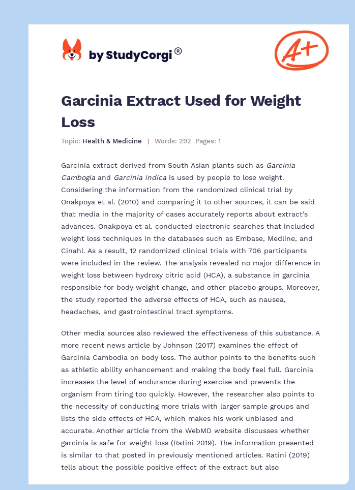 Garcinia Extract Used for Weight Loss. Page 1